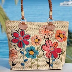 **SOLD**NEW BRIGHTON BLOSSOM EMBROIDERED STRAW BAG